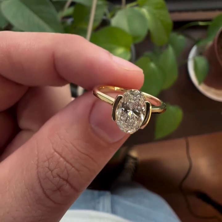 1.50ct Oval Lab Grown Diamond Bezel Engagement Ring | IGI Certified | D-E-F Color | VVS–VS Clarity | Yellow Gold