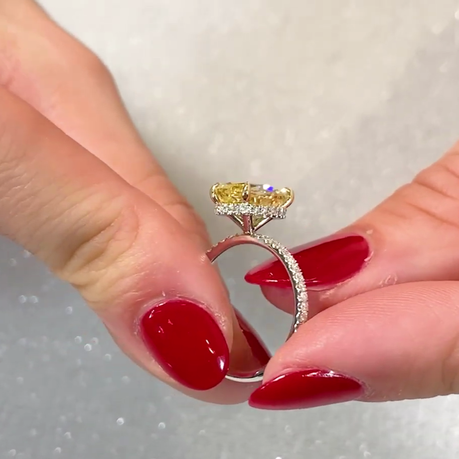 Oval Fancy Yellow 2.90tcw Lab Diamond Hidden Halo Ring | Two-Tone | IGI Certified