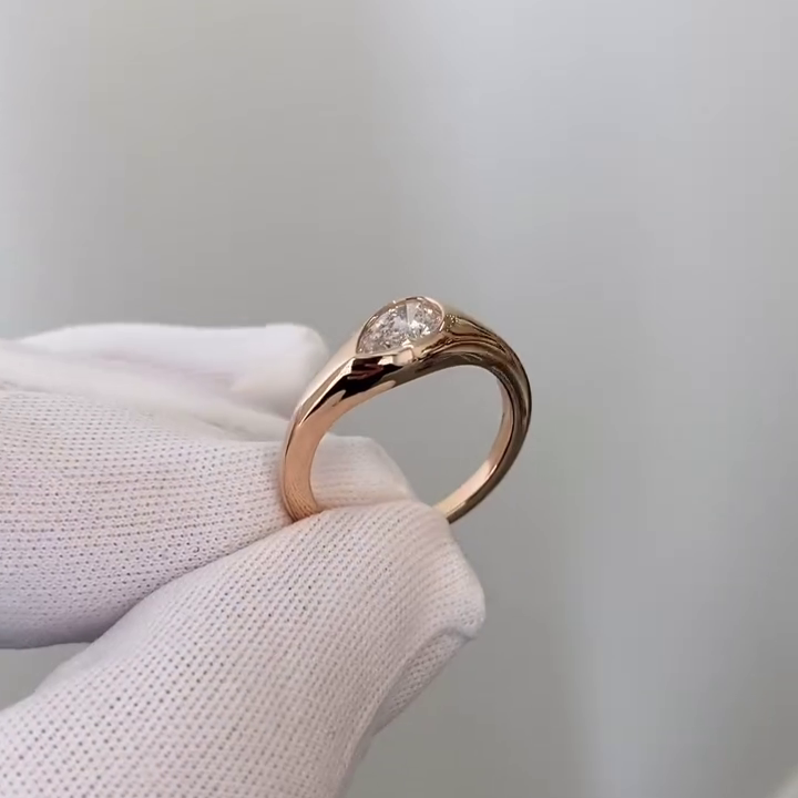 Elegant 0.80ct Pear Lab Grown Diamond Ring | Bezel Set | Ethical & Sustainable Jewelry