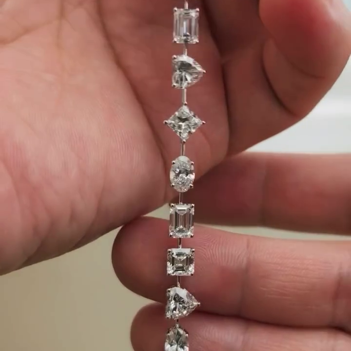 Multi Shape 10.50tcw Lab Grown Diamond Bracelet | Modern Unique Design | D-E-F Color | VVS–VS Clarity | IGI Certified | Ethical Bracelet