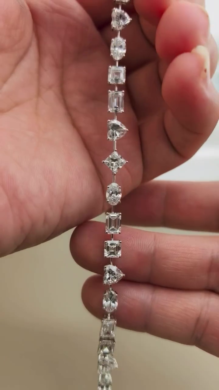 Multi Shape 10.50tcw Lab Grown Diamond Bracelet | Modern Unique Design | D-E-F Color | VVS–VS Clarity | IGI Certified | Ethical Bracelet