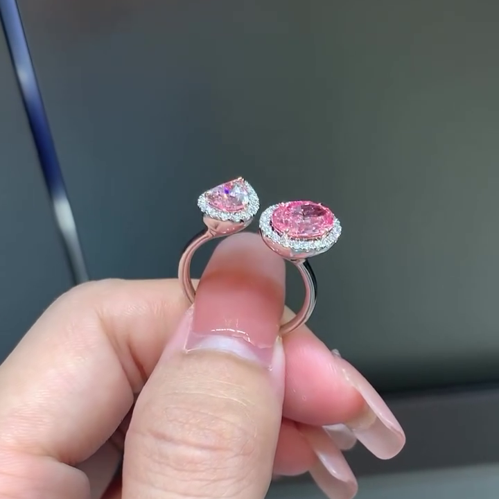 Pear & Oval 3.40tcw Fancy Pink Lab Diamond Ring | Halo Style | IGI Certified | VVS–VS