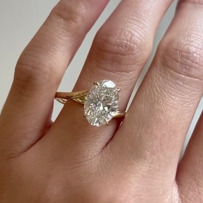 Oval 4.70tcw Lab Grown Diamond Engagement Ring | Bypass Band with Hidden Halo | IGI Certified