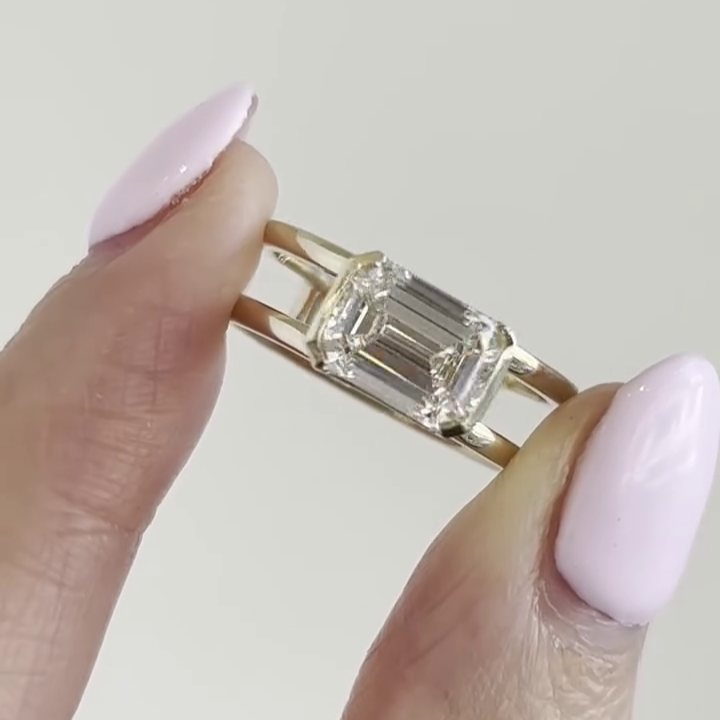 Emerald 3.00ct Lab Grown Diamond Engagement Ring | East-West Half Bezel Split Shank | IGI Certified