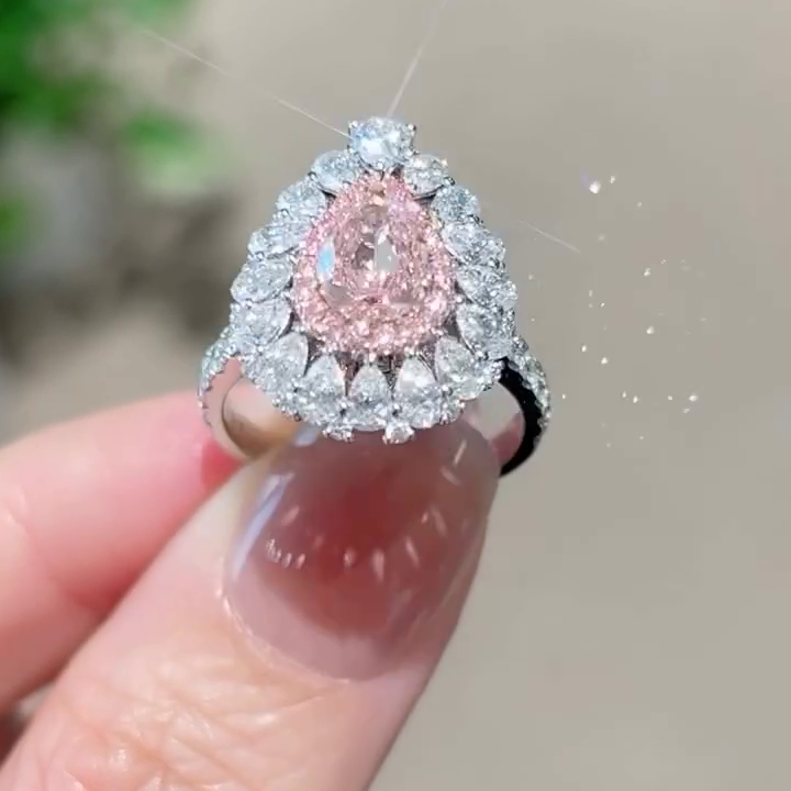 Pear Shape 4.50tcw Pink Lab Grown Diamond Halo Engagement Ring | 1.50ct Center | 3.00ct Side Stones | Fancy Pink Diamond | IGI Certified