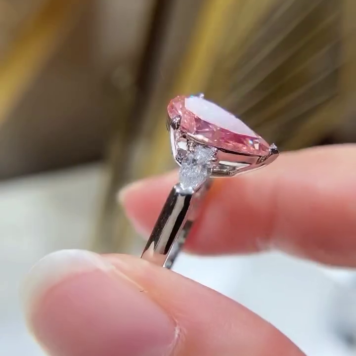 Pear Shape 2.60tcw Fancy Pink Lab Grown Diamond Engagement Ring | Three Stone Ring | 2.50ct Center | IGI Certificate