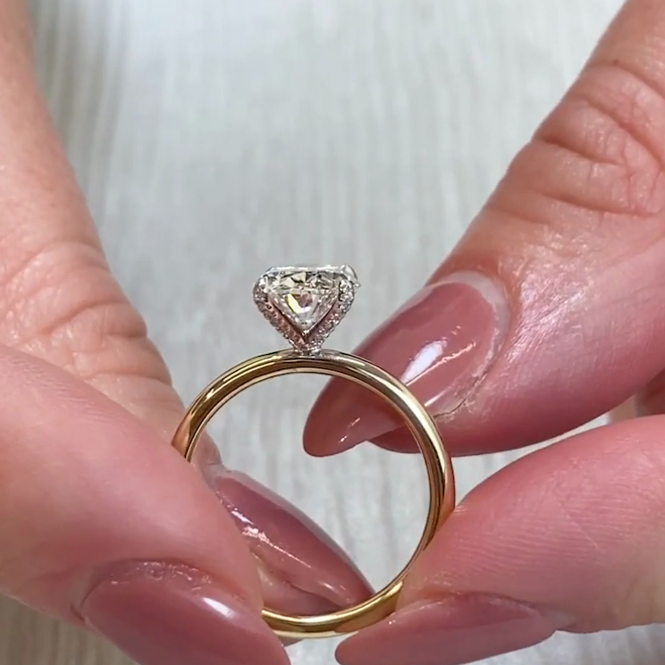 2.10tcw Oval Lab Grown Diamond Ring | Two-Tone Solitaire | IGI Certified | White & Yellow Gold