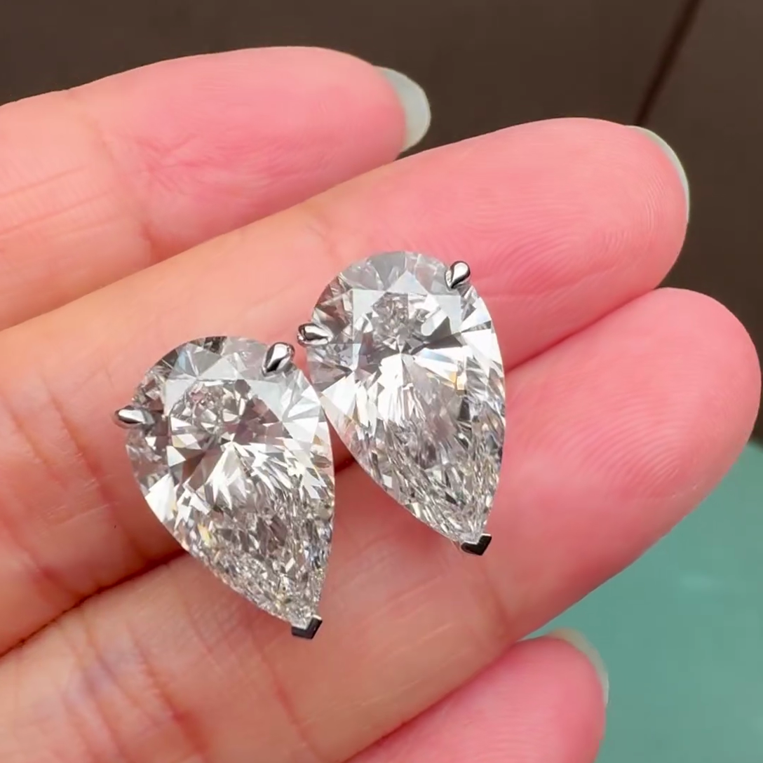 Pear 10.00tcw Lab Grown Diamond Stud Earrings, D-E-F Color, VVS-VS Clarity - IGI Certificate