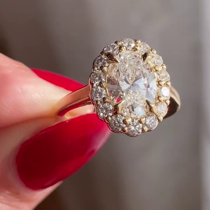 Oval 2.20tcw Lab Grown Diamond Ring | Halo Solitaire | IGI Certified | AntiqueCut