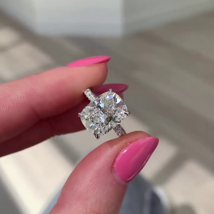 4.40ct Cushion Cut Diamond Engagement Ring | 4.00ct Lab-Grown Center + 0.40ct Side Stones | White Gold, Rose Gold, Platinum | IGI Certified