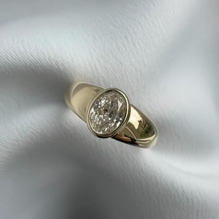 1.00ct Oval Lab Grown Diamond Bezel Engagement Ring | IGI Certified | 10k 14k 18k Gold Options