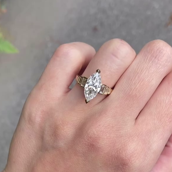 Marquise 4.40tcw Lab Grown Diamond Engagement Ring | 4.00ct Center + 0.40ct Baguette Side Stones | IGI Certified