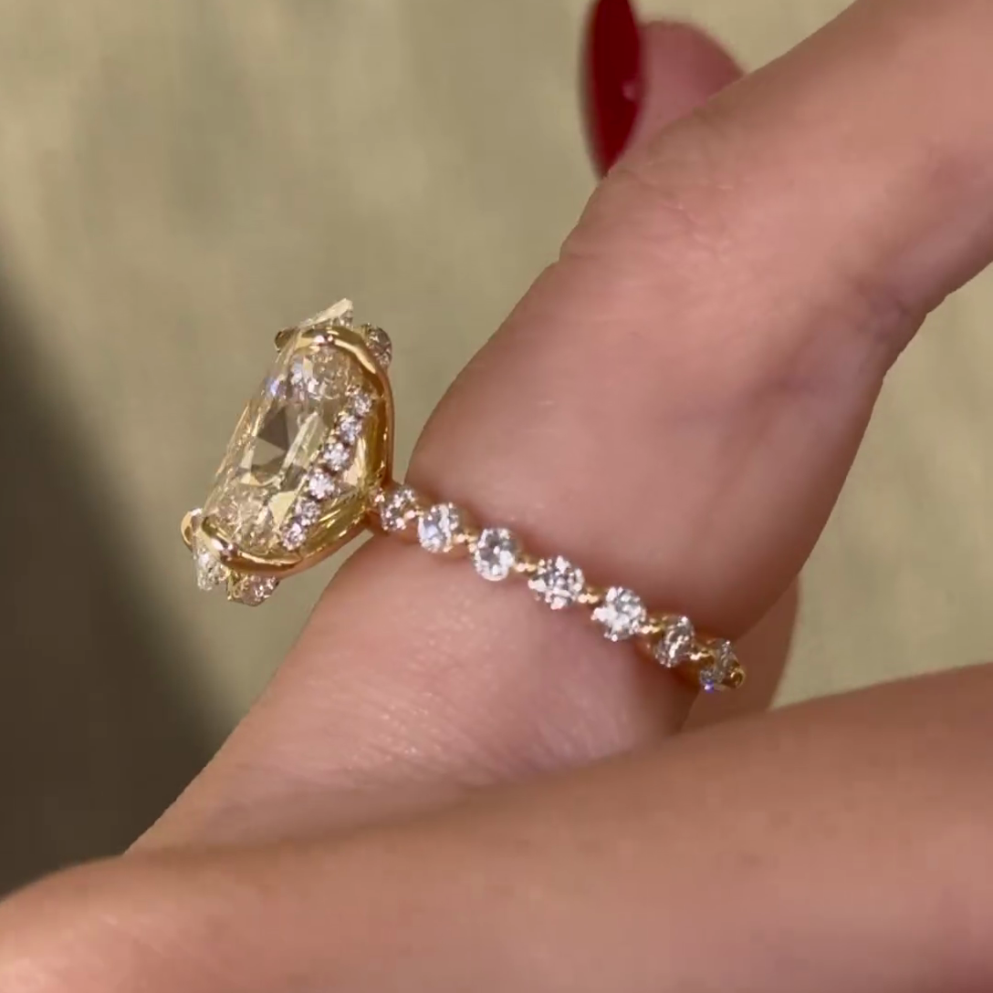 3.30tcw Oval Lab Diamond Engagement Ring | Hidden Halo + Pavé Band | IGI Certified | White Gold