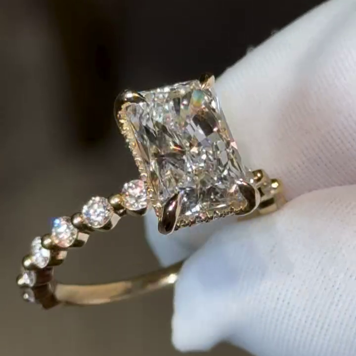 Radiant 3.80tcw Lab Grown Diamond Engagement Ring | 3.00ct Center + 0.80ct Side Stones | IGI Certified