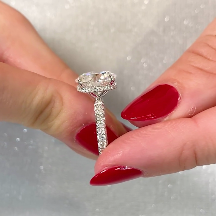 Round 4.50tcw Lab Diamond Engagement Ring | 4.00ct Center | Hidden Halo | IGI Certified | White Gold