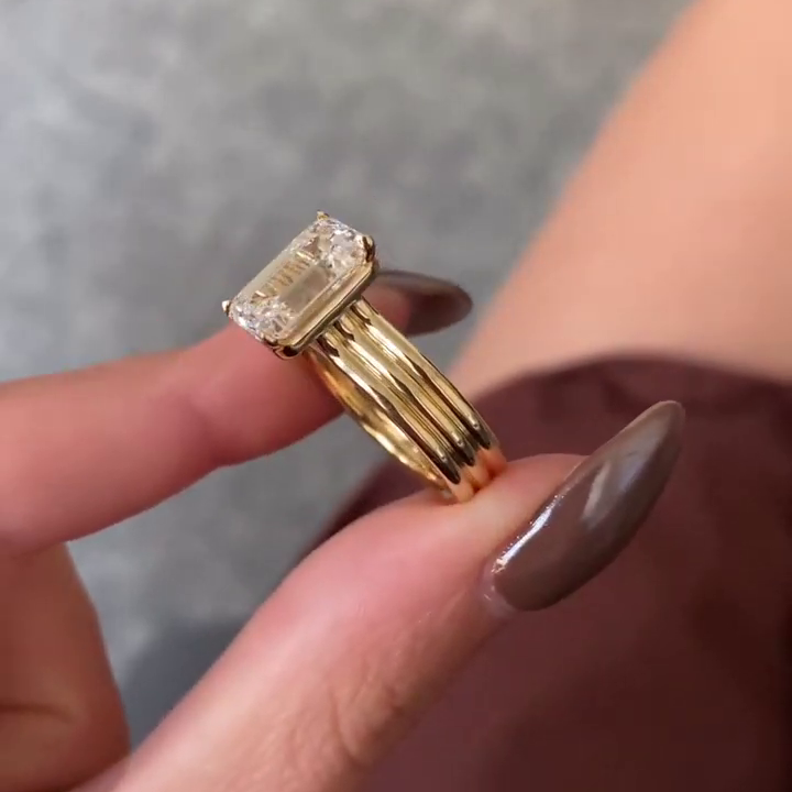 3.50ct Emerald Lab Grown Diamond Engagement Ring | Three-Rounded Band | IGI Certified