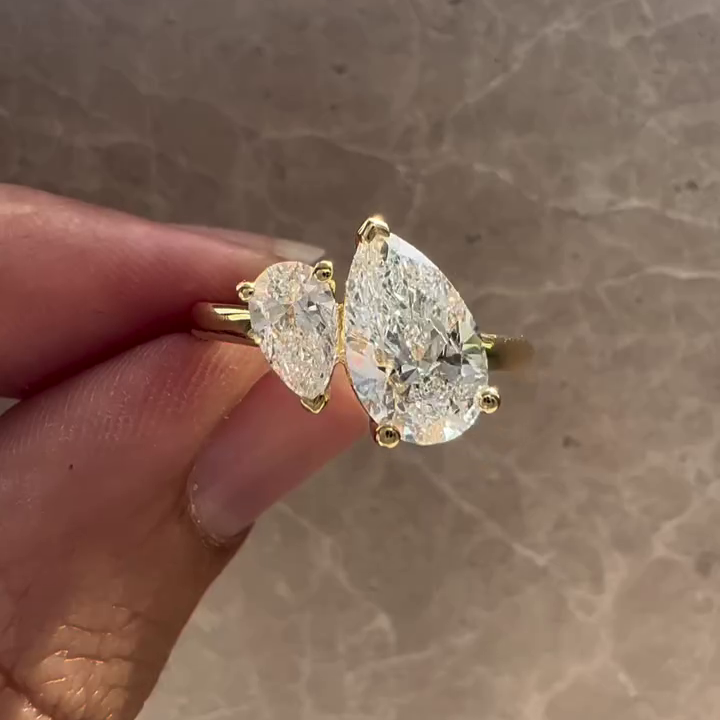3.00tcw Double Pear Lab Diamond Toi Et Moi Ring | D-E-F Color | IGI Certified | Custom Gold
