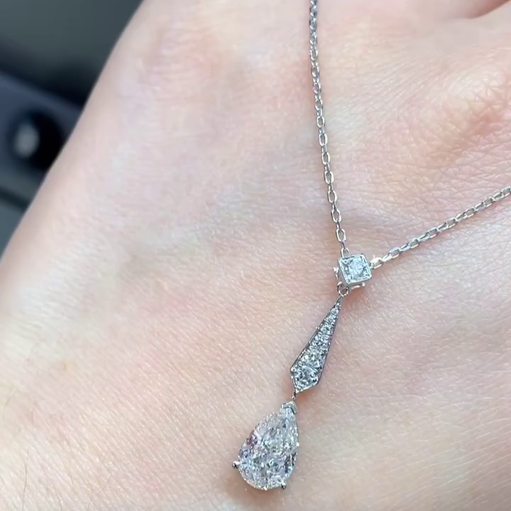 Pear And Round 1.50tcw Lab Grown Diamond Drop Pendant Necklace, D-E-F Color, VVS-VS Clarity