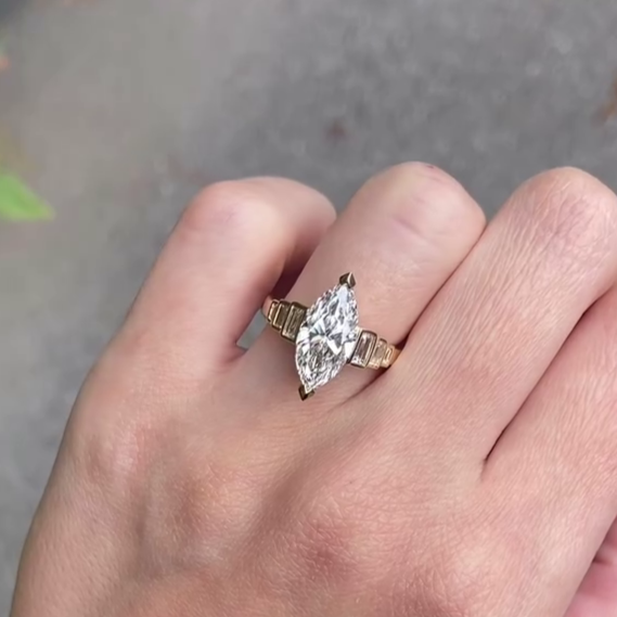 Marquise 4.40tcw Lab Grown Diamond Engagement Ring | 4.00ct Center + 0.40ct Baguette Side Stones | IGI Certified
