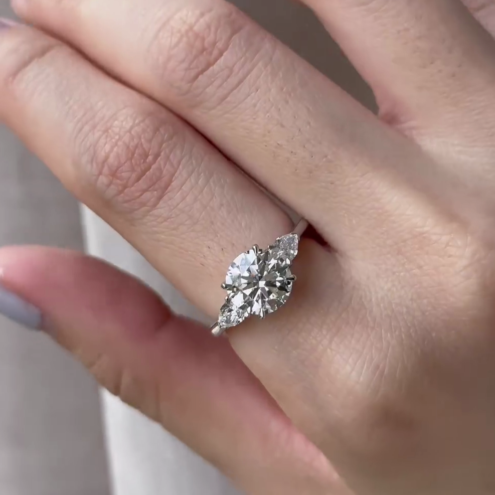 2.20tcw Lab Diamond Engagement Ring | Round & Pear Stone Combo | Ethical | IGI Certified
