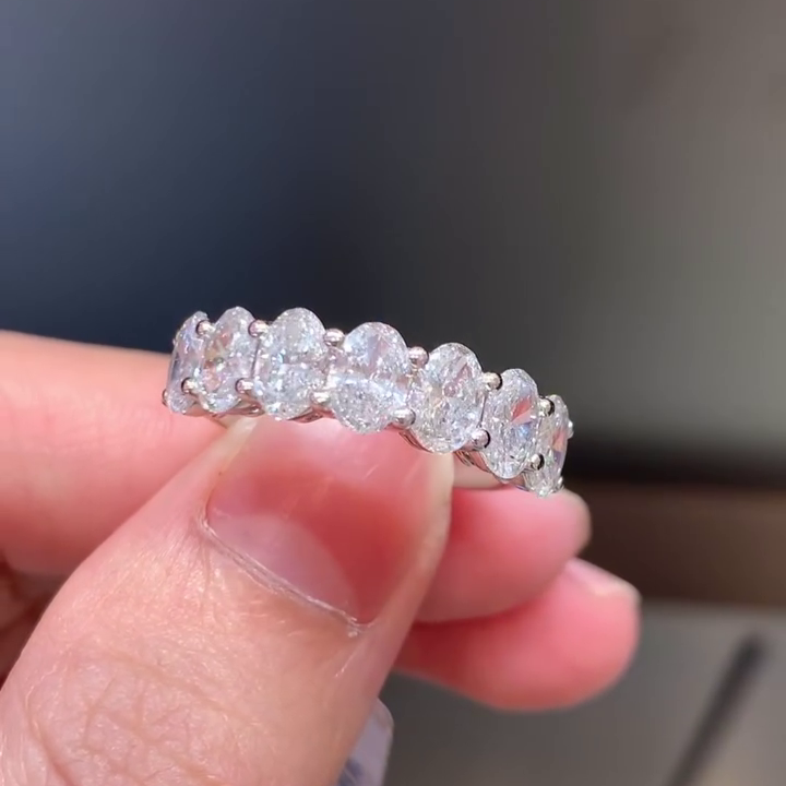 2.10tcw Oval Lab Diamond 7-Stone Wedding Band | IGI Certified DEF VVS-VS | White Gold