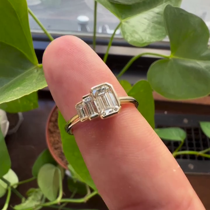 1.00tcw Emerald Lab Grown Diamond Half Bezel Engagement Ring | IGI Certified | DEF Color | VVS–VS Clarity