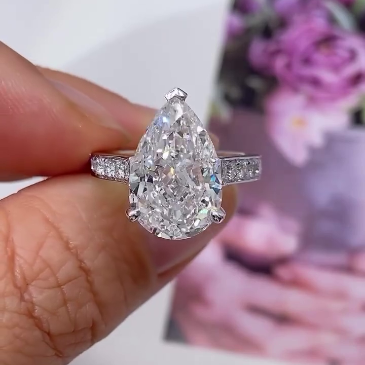 Pear 7.00tcw Lab Diamond Cathedral Channel Set Ring | IGI Certified | White Gold