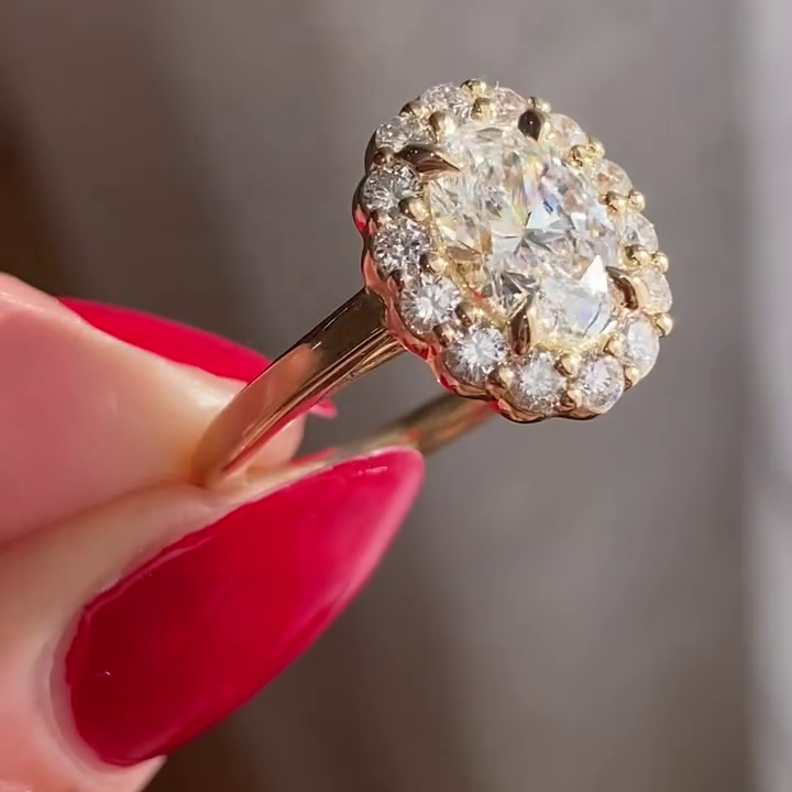 Oval 2.20tcw Lab Grown Diamond Ring | Halo Solitaire | IGI Certified | AntiqueCut