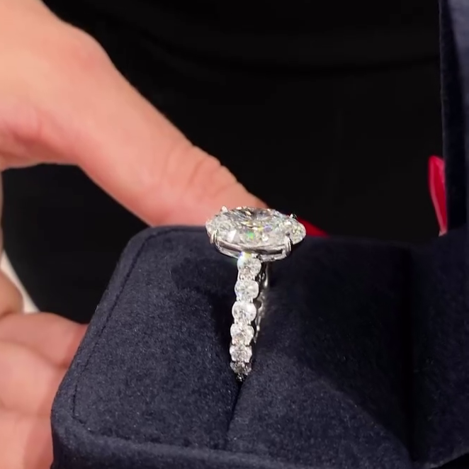Oval 5.80tcw Lab Diamond Ring | Scalloped Pavé | Cathedral Setting | IGI Certified