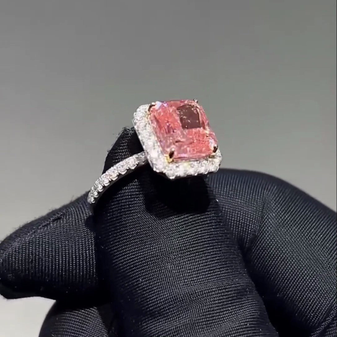 Radiant Fancy Pink 4.80tcw Lab Diamond Halo Basket Ring | IGI VS Clarity