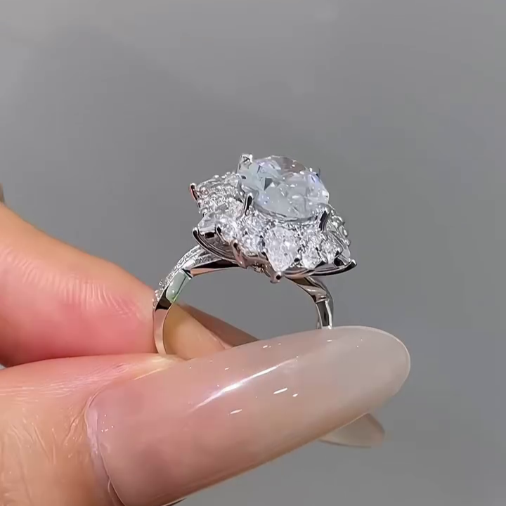 Oval 6.00tcw Lab Diamond Halo Twisted Band Ring | IGI Certified