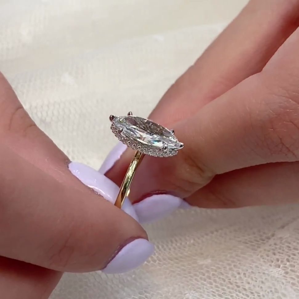 Marquise 2.20tcw Lab Diamond Ring | Two-Tone Hidden Halo Solitaire | IGI Certified