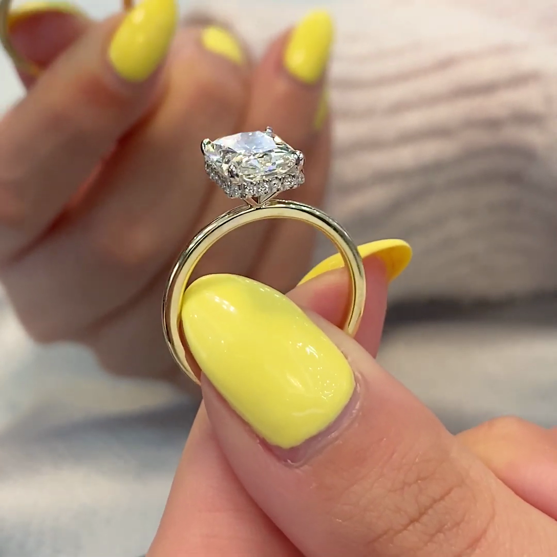 3.10tcw Radiant Lab Grown Diamond Engagement Ring | Hidden Halo | IGI Certified | Gold