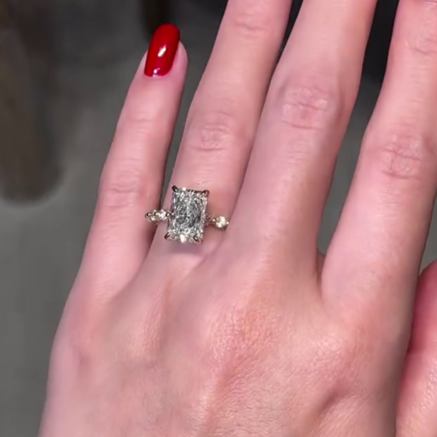 Radiant 3.80tcw Lab Grown Diamond Engagement Ring | 3.00ct Center + 0.80ct Side Stones | IGI Certified