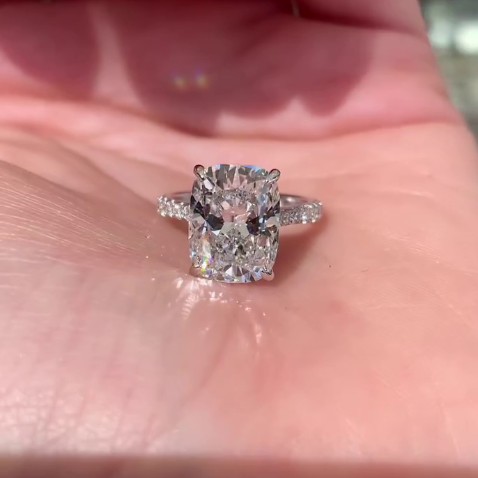 4.40ct Cushion Cut Diamond Engagement Ring | 4.00ct Lab-Grown Center + 0.40ct Side Stones | White Gold, Rose Gold, Platinum | IGI Certified