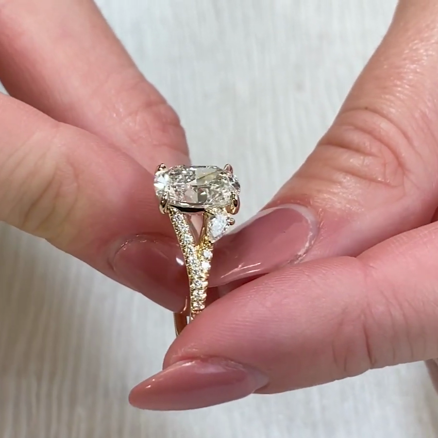 Cushion 4.00tcw Lab Diamond Split Band Ring  | IGI Certified | D-E-F | VVS–VS