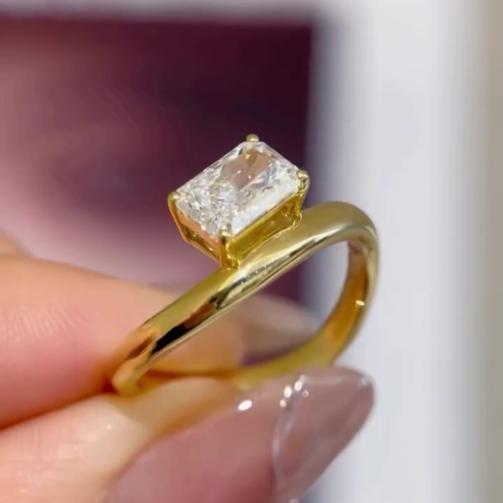 Radiant 4.00ct Lab Grown Diamond Wave band Engagement Ring, D-E-F Color, VVS-VS Clarity