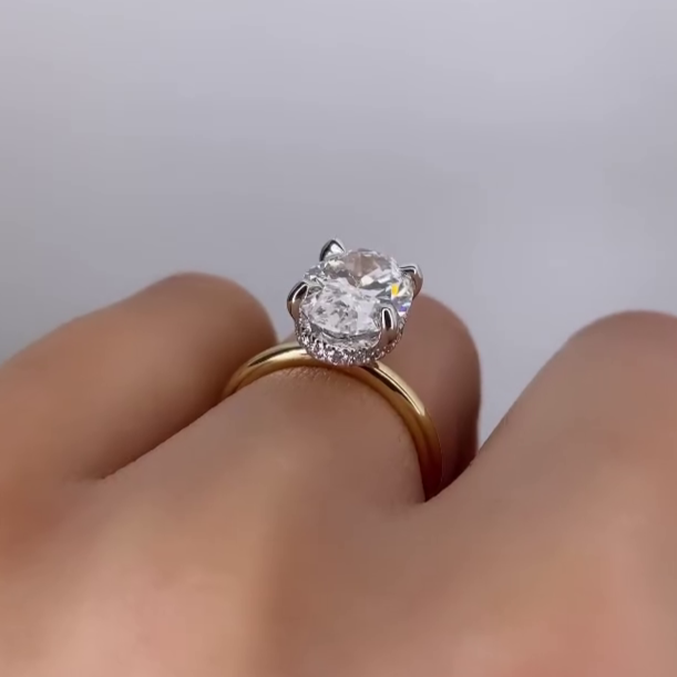 2.10tcw Oval Lab Diamond Engagement Ring | Hidden Halo | IGI Certified | Yellow Gold VVS–VS