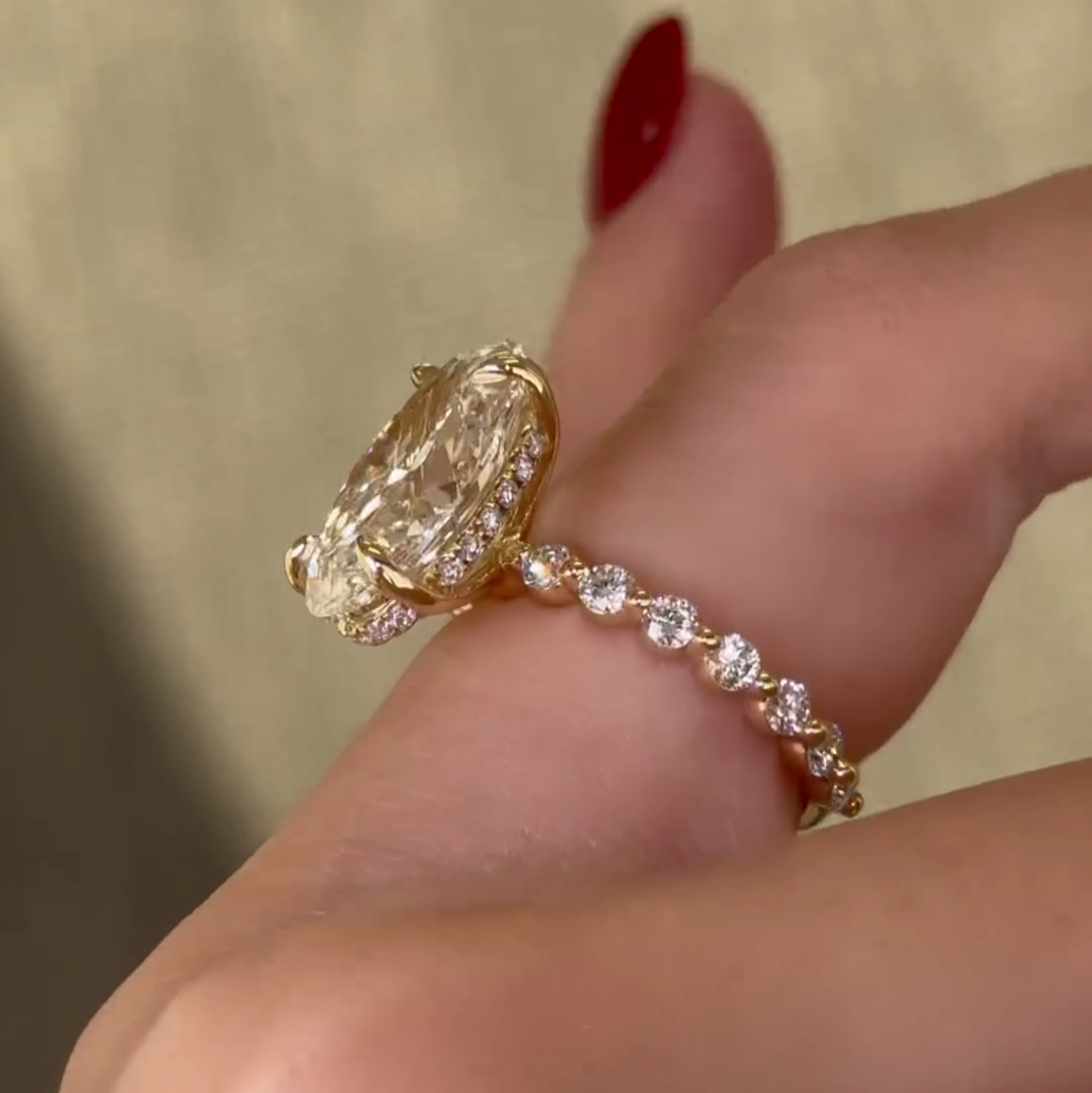 3.30tcw Oval Lab Diamond Engagement Ring | Hidden Halo + Pavé Band | IGI Certified | White Gold