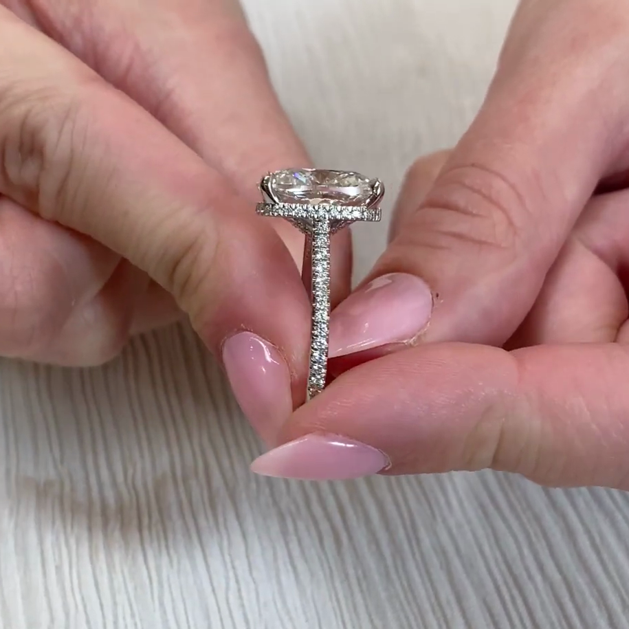 Cushion 8.50tcw Lab Diamond Hidden Halo Cathedral Ring | IGI Certified | D-E-F | VVS–VS