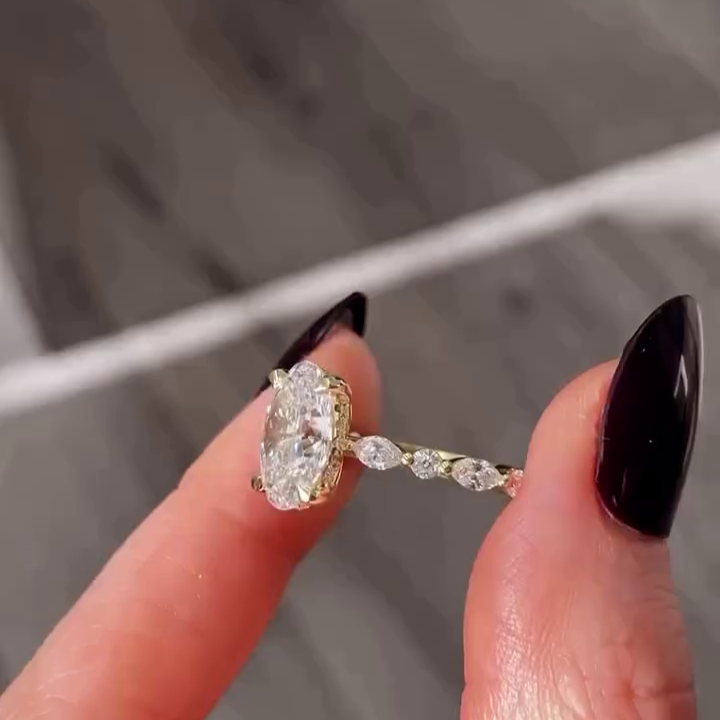 Oval 5.00tcw Lab Grown Diamond Engagement Ring | 4ct Center + 1ct Side | IGI Certified | Yellow Gold