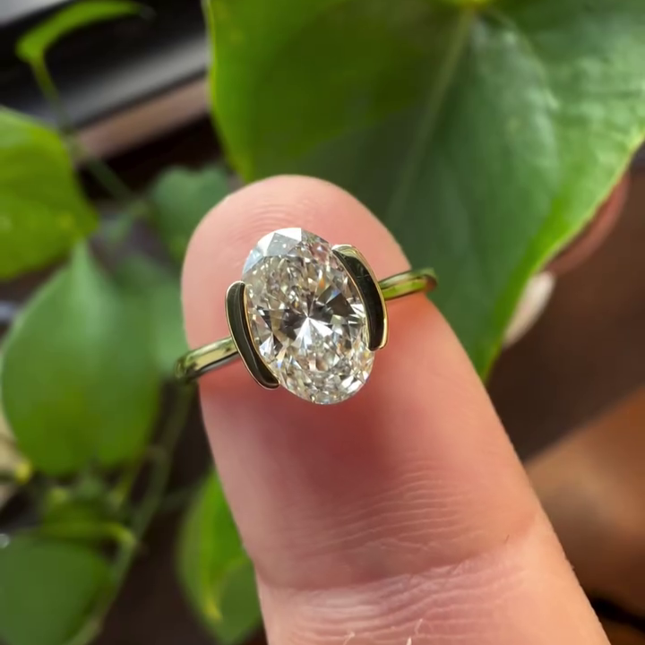 1.50ct Oval Lab Grown Diamond Bezel Engagement Ring | IGI Certified | D-E-F Color | VVS–VS Clarity | Yellow Gold