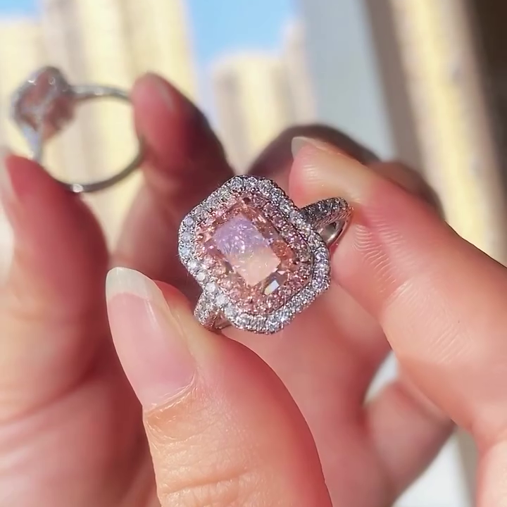 Fancy Pink Lab Diamond Ring 6.00tcw | 5ct Radiant Halo Engagement Ring | IGI Certified