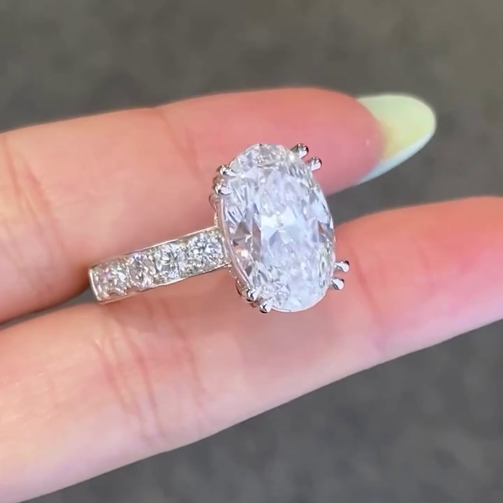 Oval Lab Grown Diamond 7.00tcw Engagement Ring | 5ct Center + 2ct Side | IGI Certified