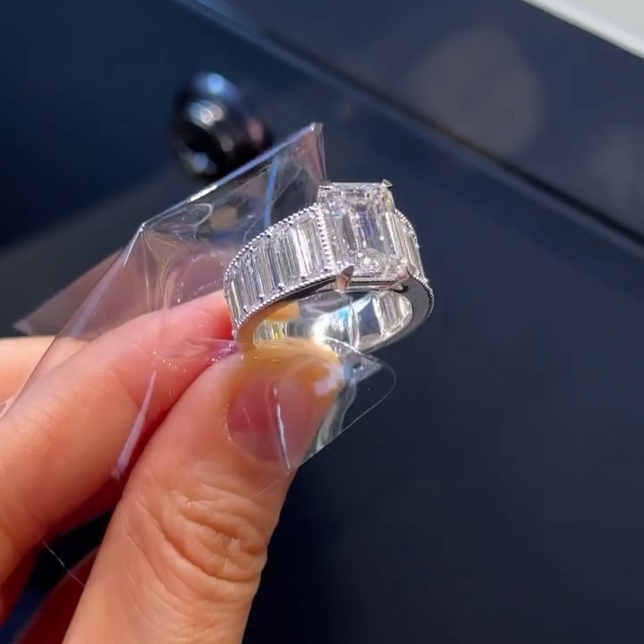 Emerald 10.00tcw Lab Diamond Side Stone Pavé Ring | IGI Certified | D-E-F | VVS–VS