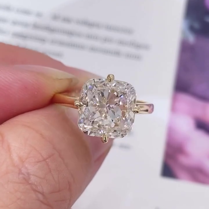 Sq Cushion 5.00ct Lab Grown Diamond Engagement Ring | IGI Certified | D-E-F Color | VVS–VS Clarity | Yellow Gold Solitaire Ring
