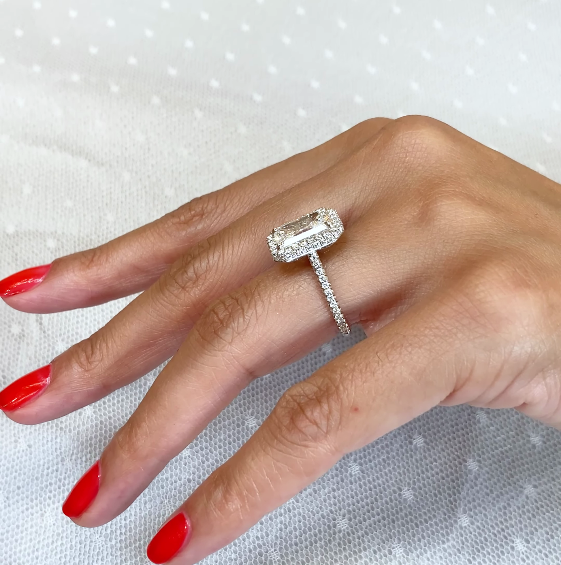 Radiant 3.80tcw Lab Grown Diamond Double Edge Halo Engagement Ring, D-E-F Color, VVS-VS Clarity - IGI Certified