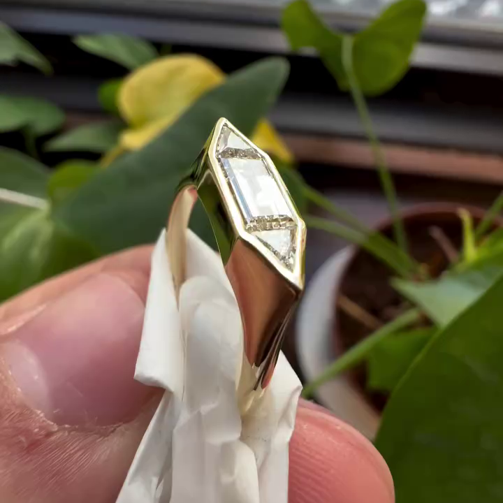 1.40tcw Baguette And Trillion Lab Grown Diamond Bezel Engagement Ring | IGI Certified | DEF VVS