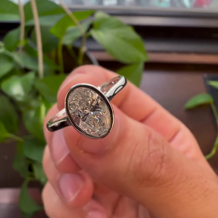 1.50ct Oval Lab Diamond Cathedral Bezel Engagement Ring | IGI Certified | D-E-F VVS–VS | Custom Gold