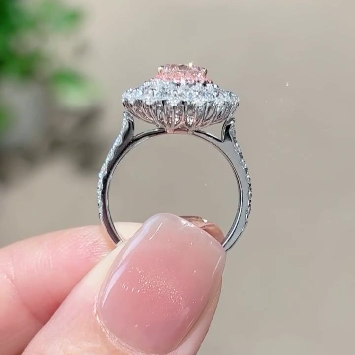 Pear Shape 4.50tcw Pink Lab Grown Diamond Halo Engagement Ring | 1.50ct Center | 3.00ct Side Stones | Fancy Pink Diamond | IGI Certified